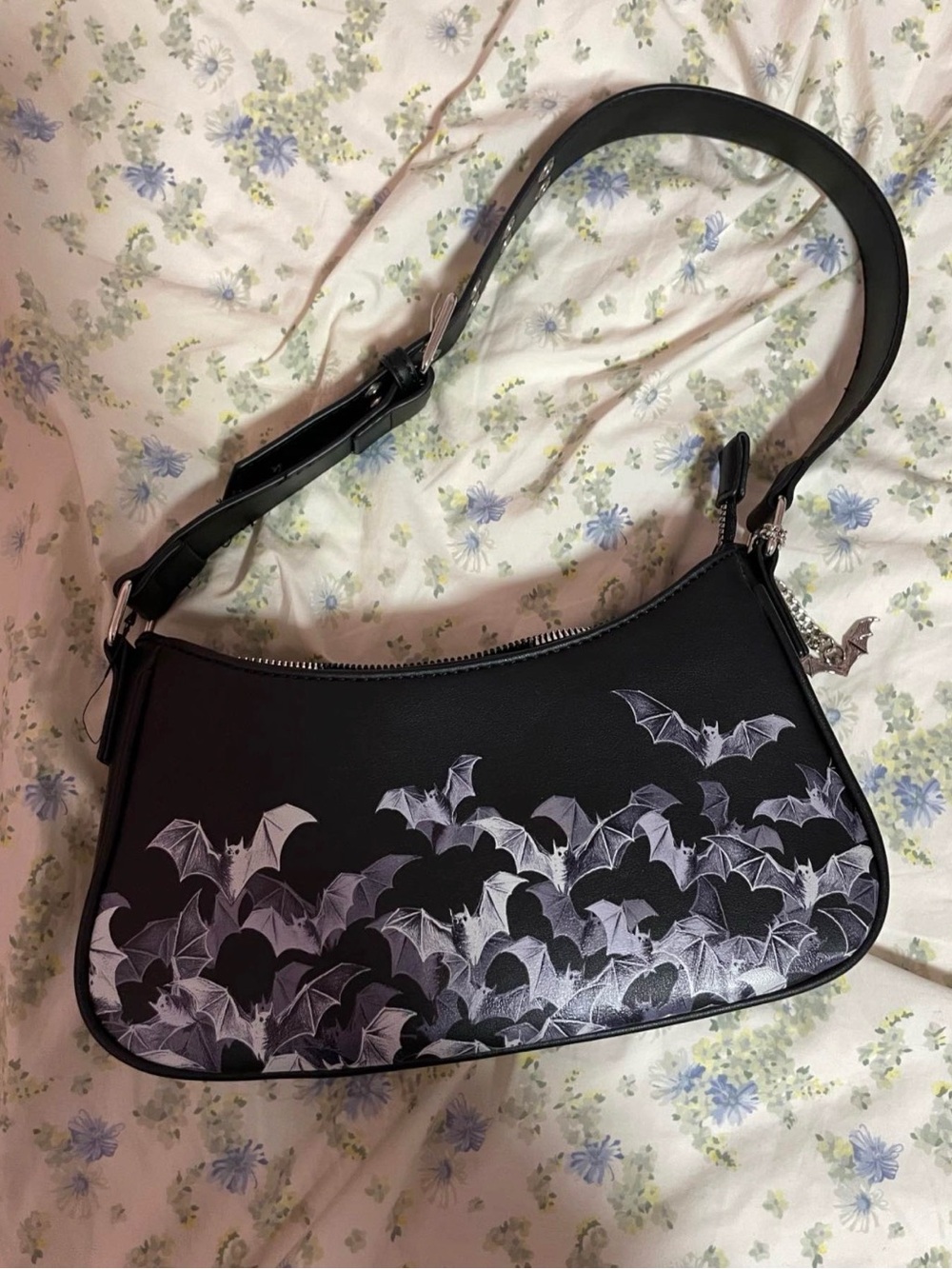 Hot Topic Black Shoulder Bag with White Bat Print